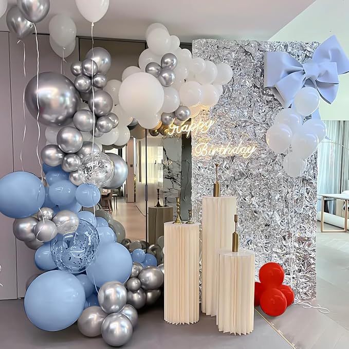 MEBAY Dusty Blue Gray Red Silver Balloon Arch Kit - Image 7