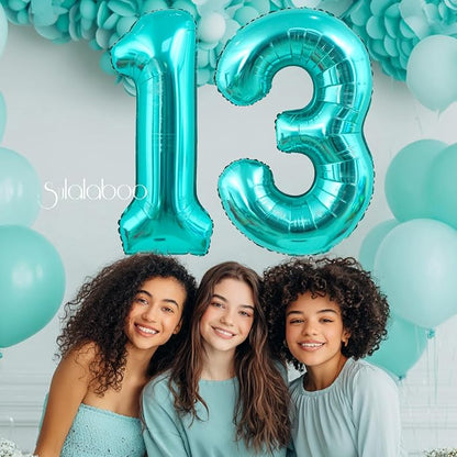 40 Inch Big Teal Blue Number 13 Foil 0-9 Mylar Helium Balloons | Large Digital - Image 2