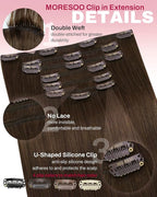 Moresoo Medium Brown Clip in Hair Extension Double Weft Real Hair Extensions Clip in Human Hair Brown Full Head Set #4 7pcs 120G 20 Inch