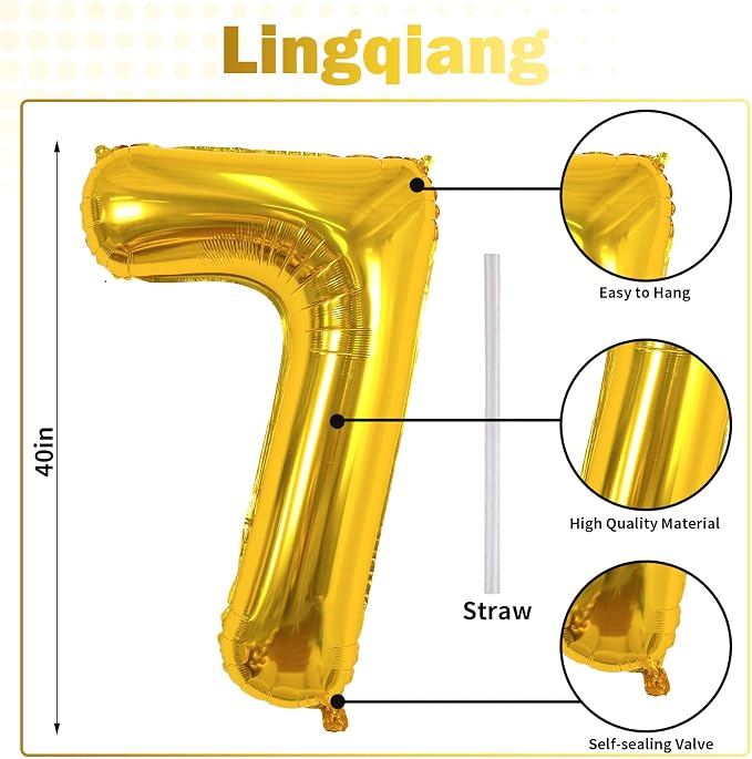 Gold Number 70 Birthday Balloons, 40 Inch Large Gold Mylar Foil Number 7 & 0 - Image 2