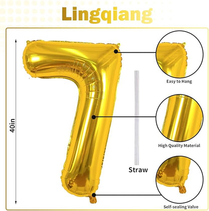 Gold Number 70 Birthday Balloons, 40 Inch Large Gold Mylar Foil Number 7 & 0 - Image 2