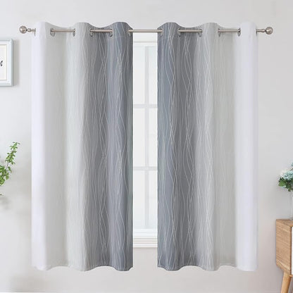 Full Room Darkening Greyish White and Grey Blackout Curtains 63 Inch Length 2 - Image 2