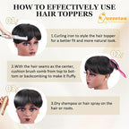 QUEENTAS Black Short Hair Toppers for Women with Thinning Hair 360°3D Cover with 5 Clips Hair Pieces Wispy Bangs 6"*6" Large Coverage Men's Toupee(Black/1B)