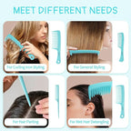 Hair Comb 3-in-1 Plastic Hair Comb Set For Women, Men - Wide Tooth, Rat Tail, and Regular Tooth Detangling Hair Combs for All Hair Types-Blue