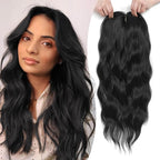 MORICHY Hair Toppers for Women Clip in Hair Topper with Bangs 20inch Black Long Wavy Curly Synthetic HairPieces for Women