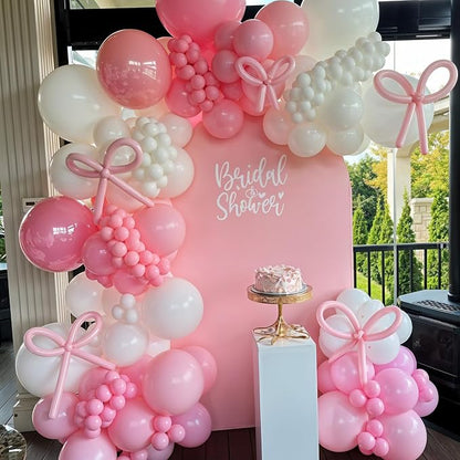 HILAVO Pink Bow Balloon Arch Kit Pink and White Balloons Garland 91 Pcs - Image 3