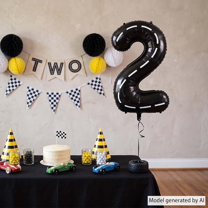 Black and White Stripes Number 2 Balloon 40 Inch, Foil road sign Numeral | - Image 3
