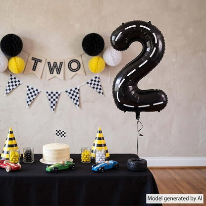 Black and White Stripes Number 2 Balloon 40 Inch, Foil road sign Numeral | - Image 3