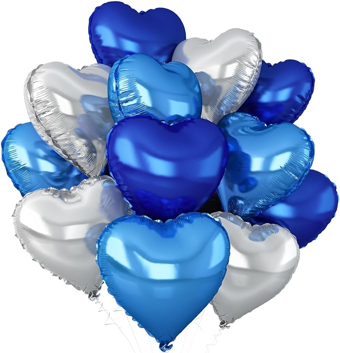 Blue Silver Heart Balloons, 18Inch Blue Silver Helium Balloon by Adorely