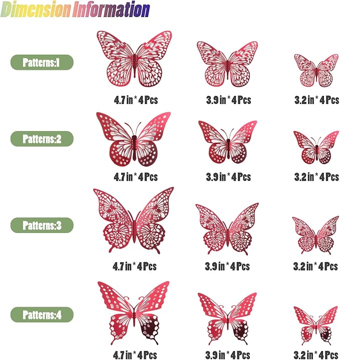 SAOROPEB 3D Butterfly Wall Decor 48 Pcs Blood Red Butterfly Decorations | 4 - Image 5