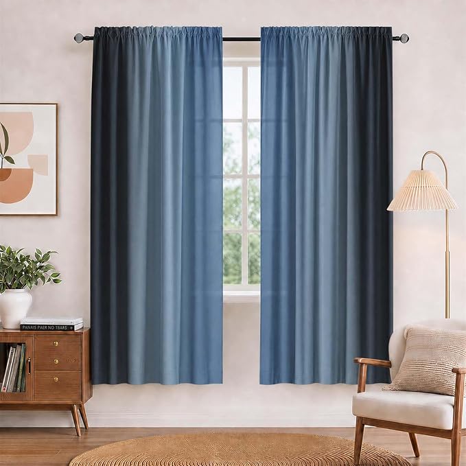 Navy Blue and Black Curtains for Living Room 63 Inch Length Ombre Curtains 2 by XFLINGBAO