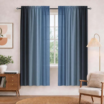 Navy Blue and Black Curtains for Living Room 63 Inch Length Ombre Curtains 2 by XFLINGBAO