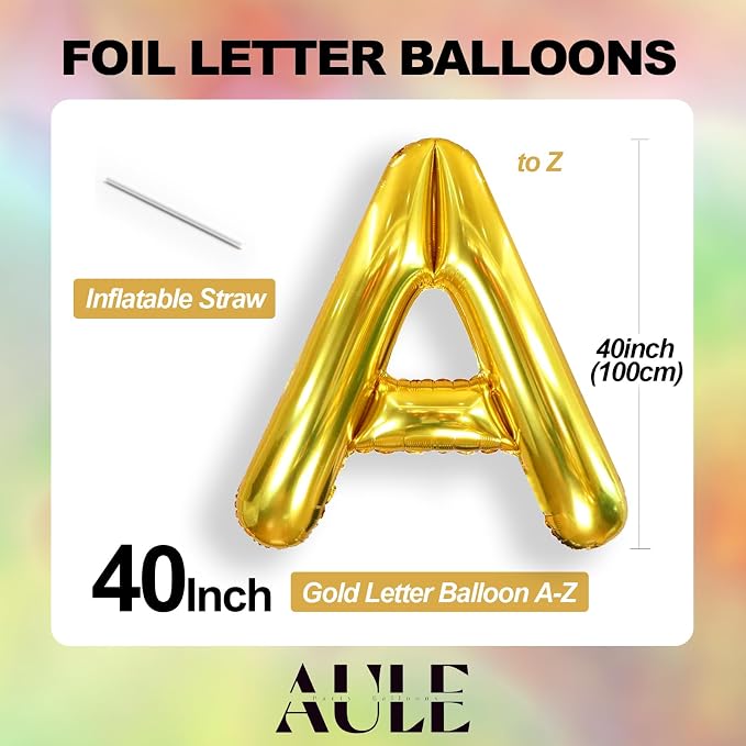 AULE 40 Inch Gold F Balloon Letter Foil A-Z Birthday Big Alphabet | Birthday - Image 6