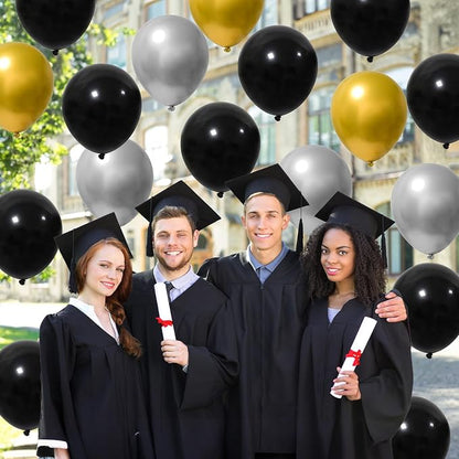Black and Gold Balloons Set, 12 Inch Black Gold Silver Balloon New Year Eve - Image 4