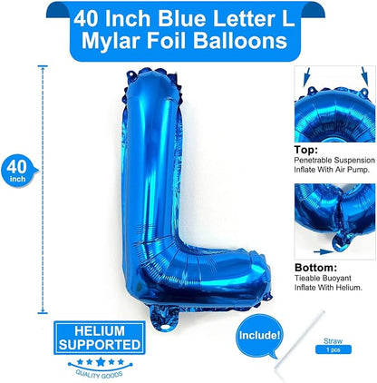 Lovoir 40 Inch Large Blue Letter L Balloons Big Size Jumbo Mylar Foil Helium - Image 2