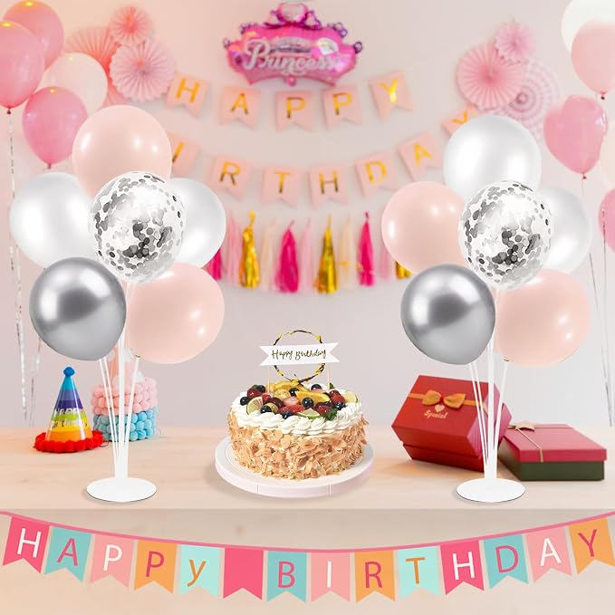 ZJDHPTY 4Set Silver Pink Balloon Stand Girl Baby Shower Decorations | Table - Image 3