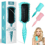 Curly Hair Brush, 5-in-1 Detangling & Curl Defining Brush for Curly Hair Wet or Dry, Shaping & Styling Brushes with Less Pulling for Women & Men (Teal)