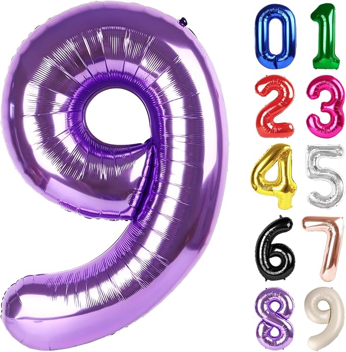 9 Balloon - Purple Birthday Number Balloons, 40 Inch Decorations Men Women | by ALPHADELTAPI