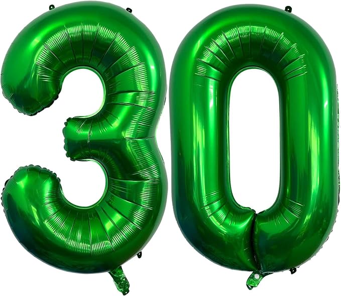 Dark Green 30 Number Balloons, 40 Inch Giant Number 30 Balloons Foil Mylar by Lovoir