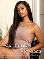 YIROO V Part Wig Yaki Straight Human Hair Wigs for Black Women Upgrade Upart Wig No Leave Out 12A Glueless Kinky Straight V Shape Clip in Half Wig No Glue No Sew Beginner Friendly 180% Density 22 Inch
