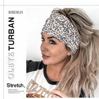 Olbye Boho Wide Turban Elastic Nonslip Headbands for Women Girls - Workout, Yoga, Running, Sweatband, African Bohemian Hair Wraps & Fashion Accessories (H- Leopard)