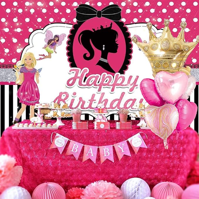 Pink Balloons Birthday Decorations，Gold Crown Princess Foil Balloons Set - Image 4