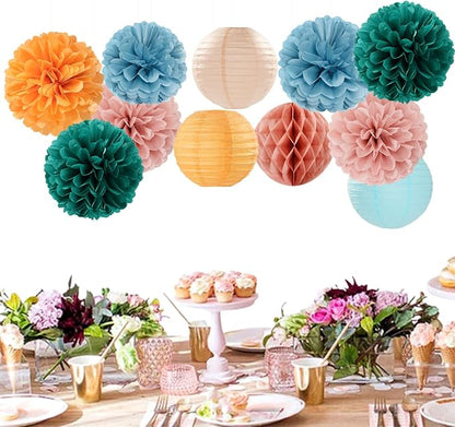 Dusty-Blue Orange Teal Party-Decorations Paper-Flowers - Image 2