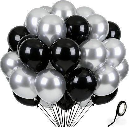Black Silver Balloons 60Pcs 12 Inch Latex Balloon Set by Kelfuoya