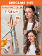 SHEGLAM Rotating Curling Iron Extra Long, Curl Cycle, 1 Inch Automatic Curling Wand for Long Hair, Self Spinning Barrel up to 430°F, Dual Voltage