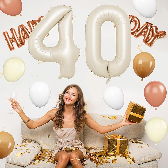 Biapian 40 Inch Cream Number 40 Balloon, 40th Birthday Balloons, Big Digital 40 - Image 7