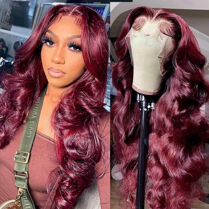Burgundy Wig Human Hair 13x4 99j Burgundy Lace Front Wigs Human Hair Pre Plucked HD Transparent Lace Frontal Wigs Red Colored Wig 18 Inch