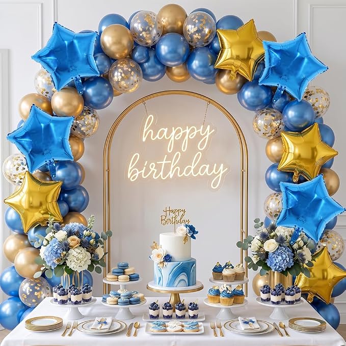 TONIFUL 15 Pcs Star Balloons 18 Inch Large Blue and Gold Foil Balloons | Big - Image 4