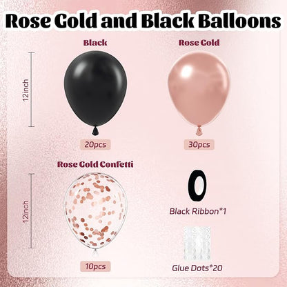 60pcs Rose Gold and Black Balloons 12inch - Image 2