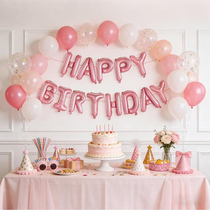 Pink Happy Birthday Balloons Banner, 16 Inch Pink Letters Aluminum Foil Balloon - Image 2