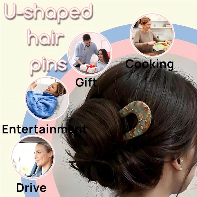 French Hair pins for Women,U-Shaped Hair pins,4Pc Twist Hair Stick Suitable French Pins for Thick Hair(White,Apricot color,Brown,Dark Brown)