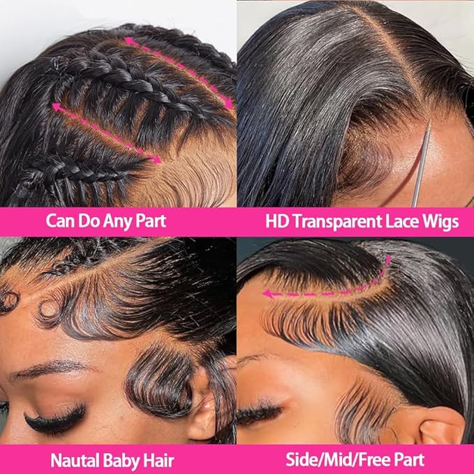 Lemoda 13x6 Full Lace Frontal Wig 180% Density Straight Lace Front Wigs Human Hair HD Transparent Lace Glueless Wig Pre Plucked 15A Brazilian Virgin Human Hair Wigs for Women 26 Inch
