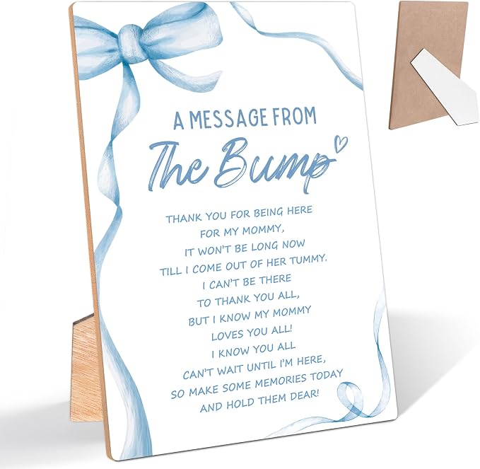 Blue Bow A Message From the Bump Baby Shower Signs, Wooden Gender Reveal Table by Unknown