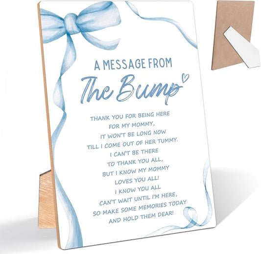 Blue Bow A Message From the Bump Baby Shower Signs, Wooden Gender Reveal Table by Unknown