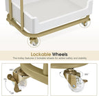 BarberPub Salon Trolley Cart with Lockable Wheels, Stylist Trolley with 3 Shelves, Salon Storage Cart for Beauty Shop, Barber Shop, Spa 2086 (White&Gold)
