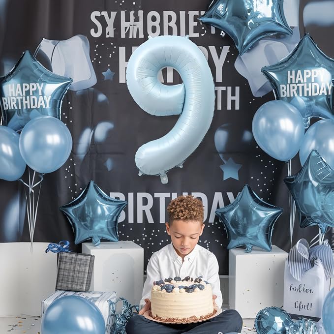 Big Number 9 Balloons, Light Sky Blue Foil 9 Balloon Numbers 40 Inch, Giant 9th - Image 4