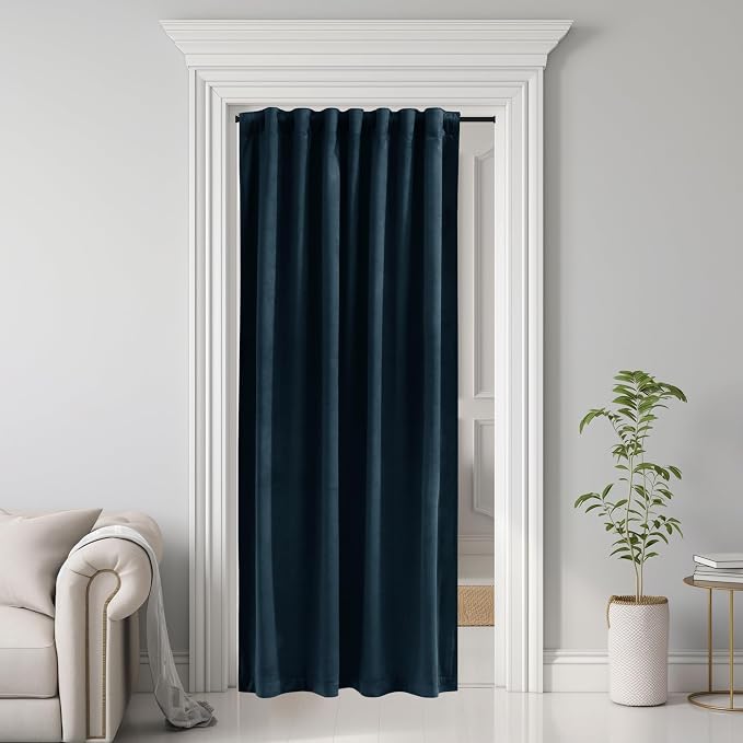 Navy Blue Doorway Curtain 80 inches Long Super Soft Velvet Thermal Insulated by StangH