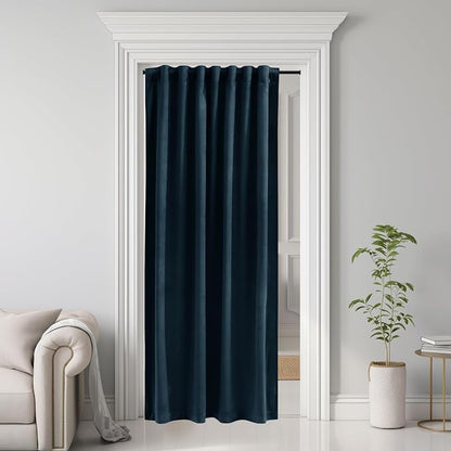 Navy Blue Doorway Curtain 80 inches Long Super Soft Velvet Thermal Insulated by StangH