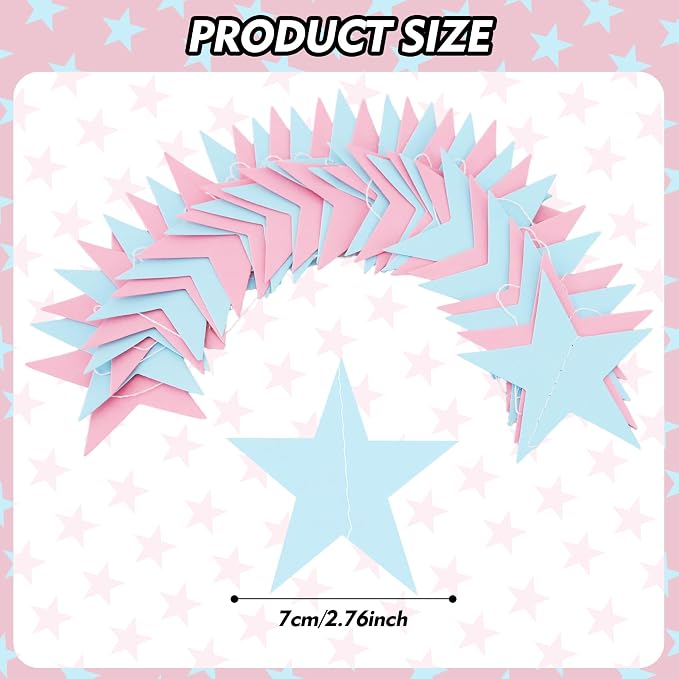 BEISHIDA 6Pcs Pink Blue Paper Star Garland Decor Multicolor Star Banner Backdrop - Image 3