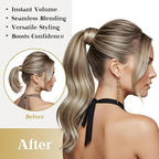 Ve Sunny Hair Extensions Ponytail Real Human Hair Wrap Around Clip in Ponytail Hair Extensions Straight Extensions Human Hair for Women Light Brown Highlights Platinum Blonde 22inch 80G