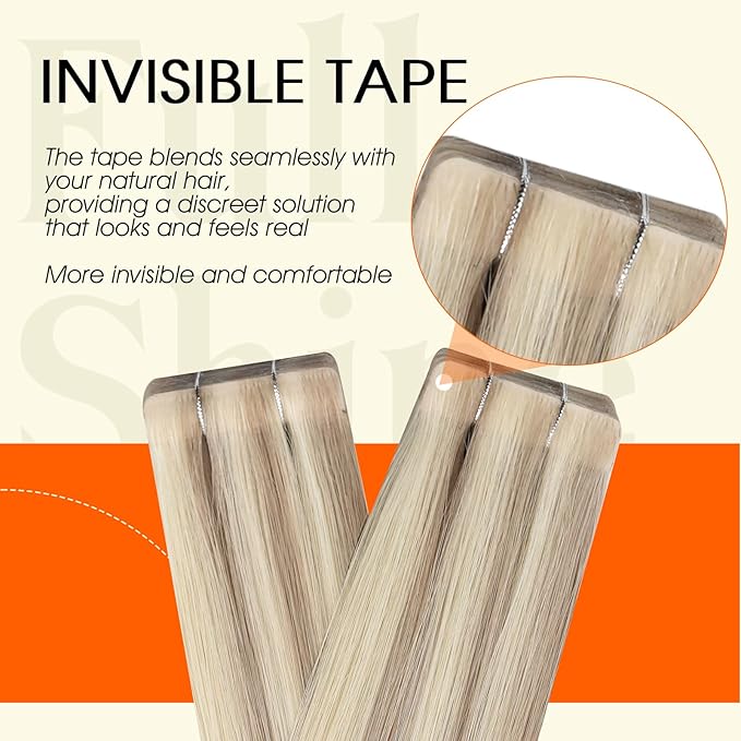 Full Shine Tape in Hair Extensions Injection Human Hair Tape in Extensions Color 18/613 Ash Blonde Injected Reusable Extension Remy Seamless Skin Weft 24Inch 50Gram 20Pcs for Women