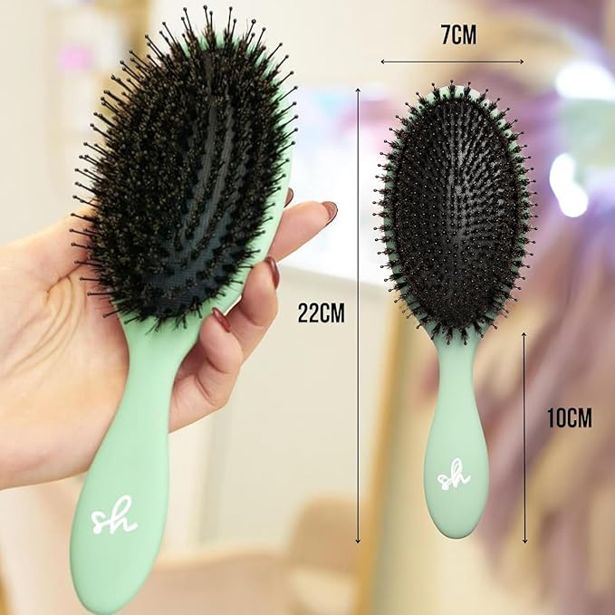 SimplyHair Ultimate Hair Extension Brush & Detangler Anti-Static, Dual Bristle Design, Soft Boar Bristle, Great for All Hair Types & Extensions - Green Ombre Brush Ideal for Adults & Kids