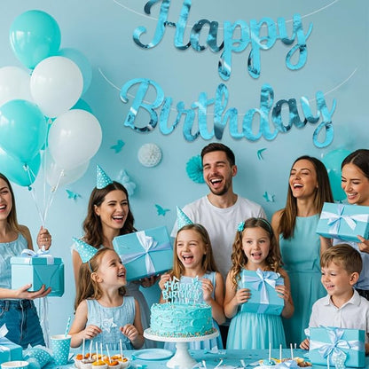BEISHIDA Bright Lake Blue Happy Birthday Banner Party Decoration NO DIY | - Image 4