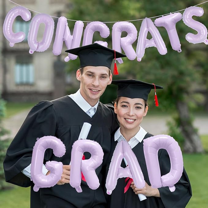 16 Inch Pastel Purple Congrats Grad Banner Balloons, Pastel Purple Congrats - Image 4