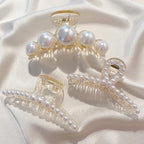 Mehayi 4 PCS Large Pearl Hair Claw Clips for Women Girls, Hair Barrette Clamps for Thick Thin Hair, Fashion Hair Accessories Headwear Styling Tools for Party Wedding