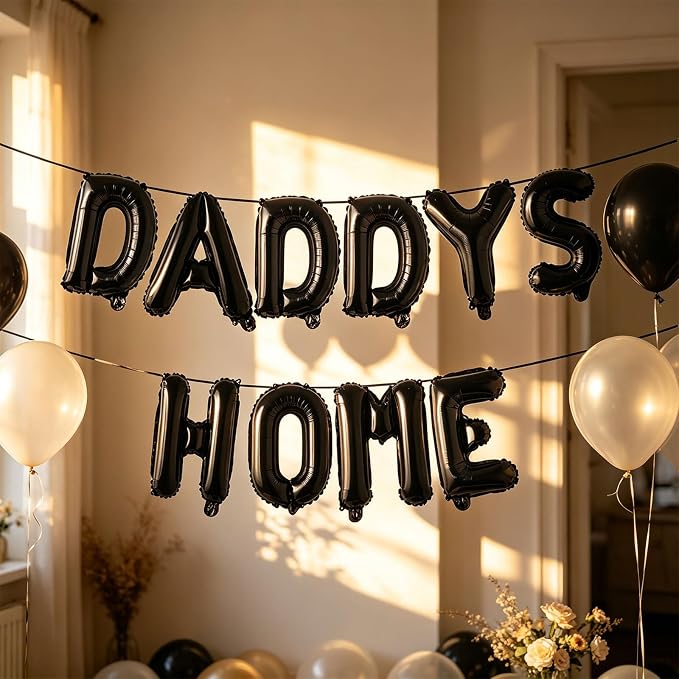 2 Set 20Pcs Black DADDYS HOME Letter Balloons 16in Balloon Foil Letter - Image 3